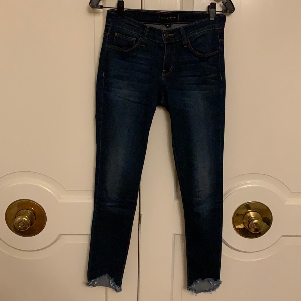 Low skinny dark wash flying monkey jeans